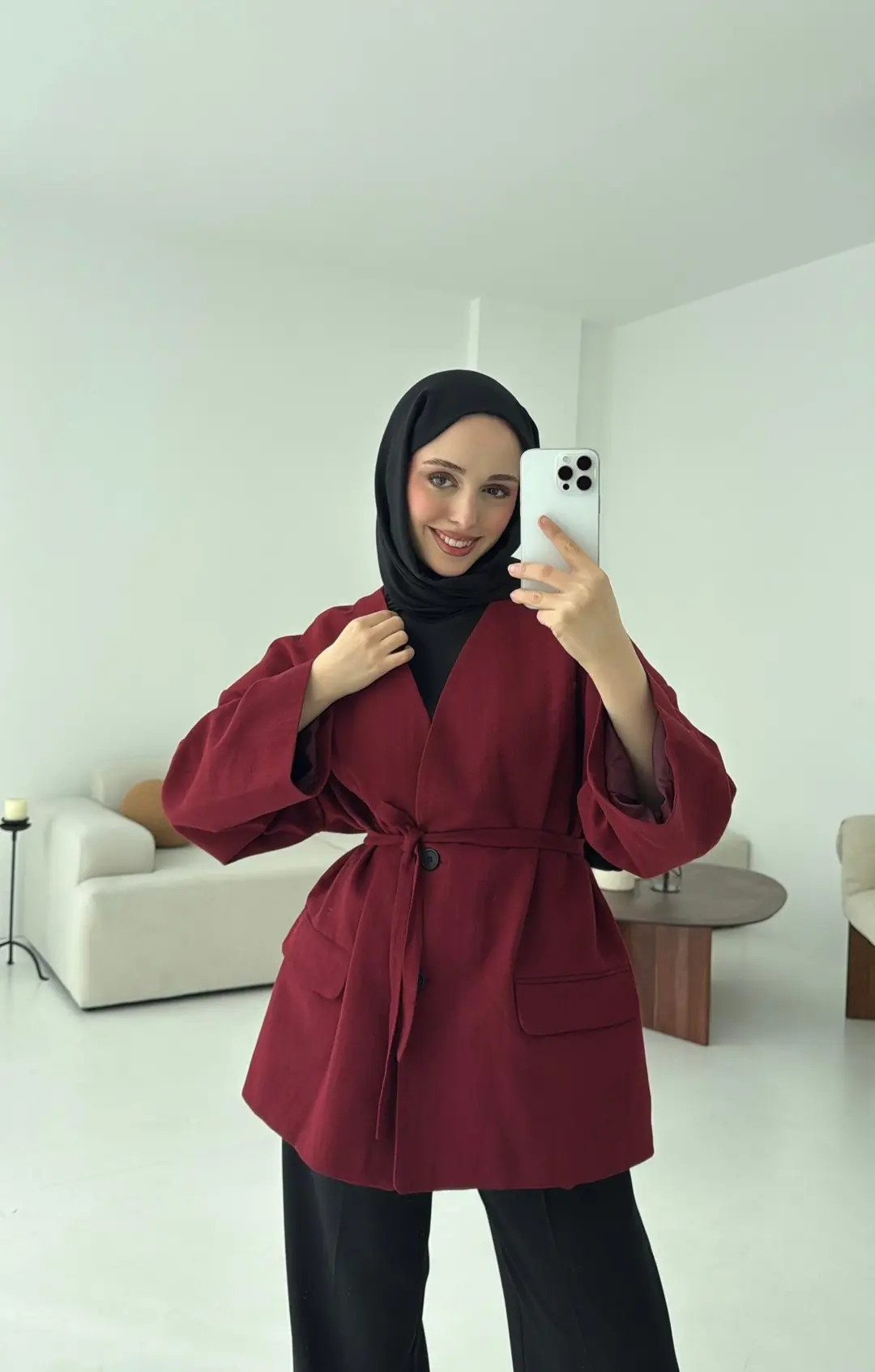 Düşük Omuz Oversize Bordo Ceket