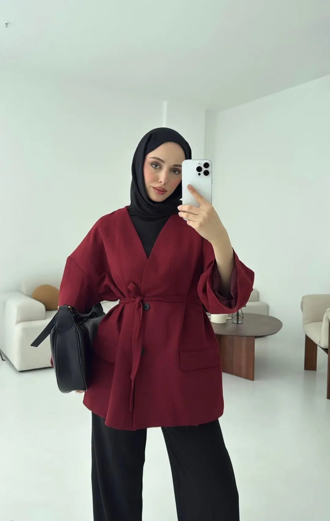 Düşük Omuz Oversize Bordo Ceket - Görsel 4