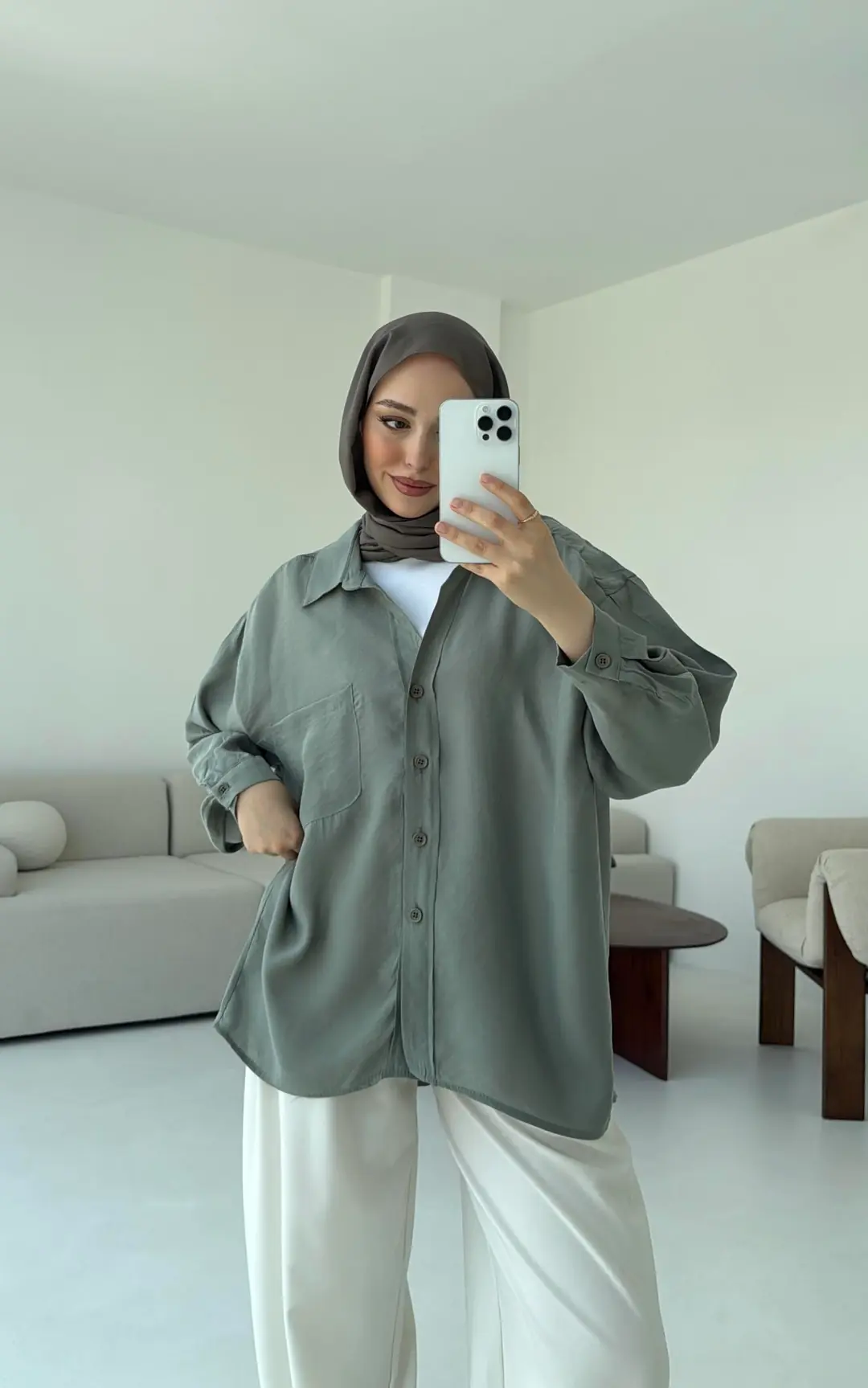 Düşük Omuz Oversize Gömlek Çağla