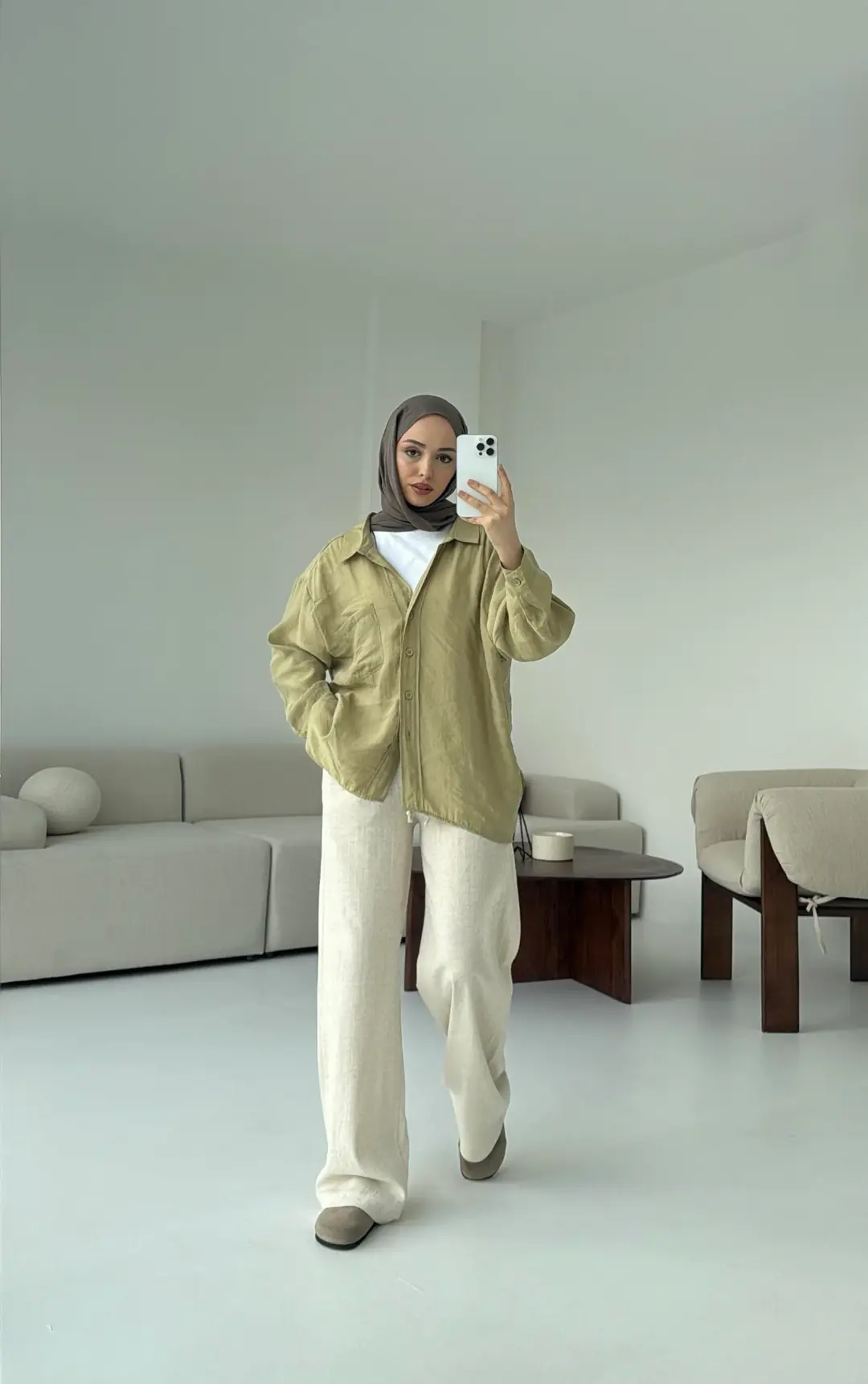 Düşük Omuz Oversize Gömlek Haki - Görsel 2