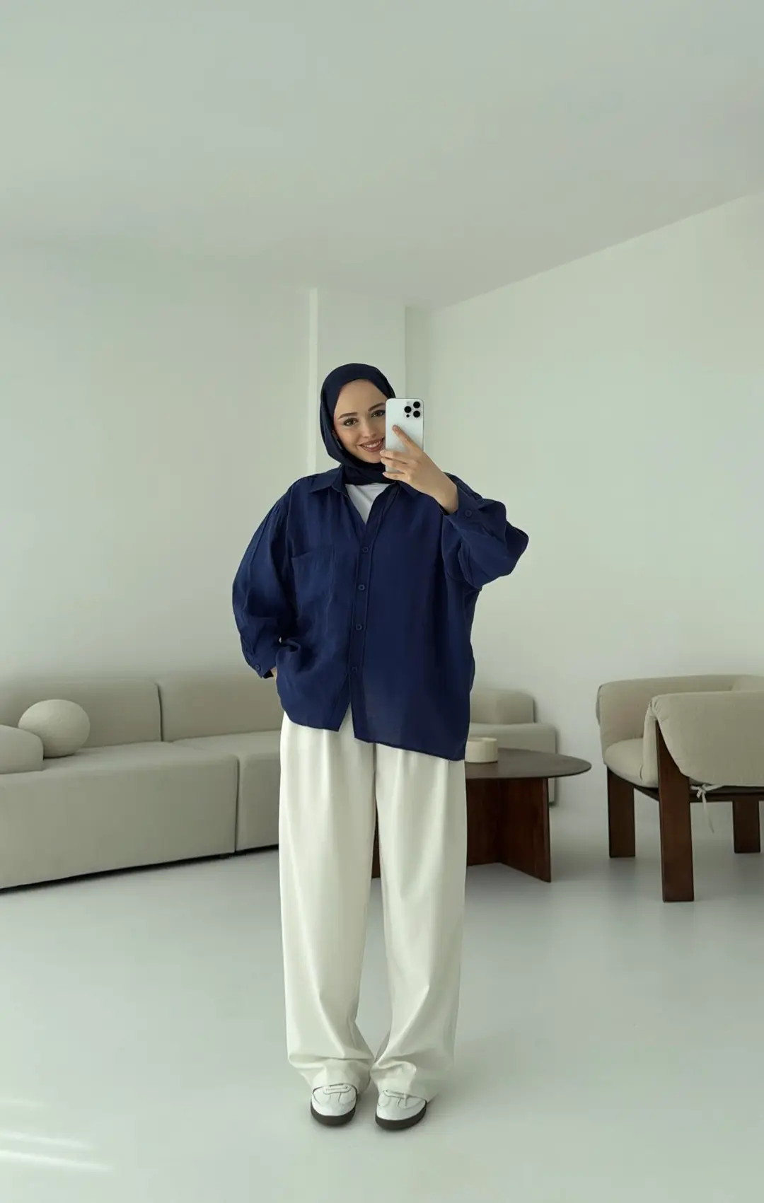 Düşük Omuz Oversize Gömlek Lacivert - Görsel 2