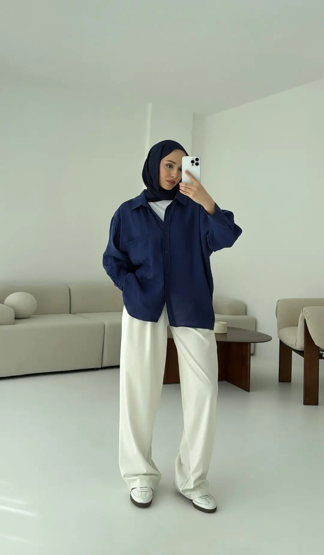 Düşük Omuz Oversize Gömlek Lacivert - Görsel 3