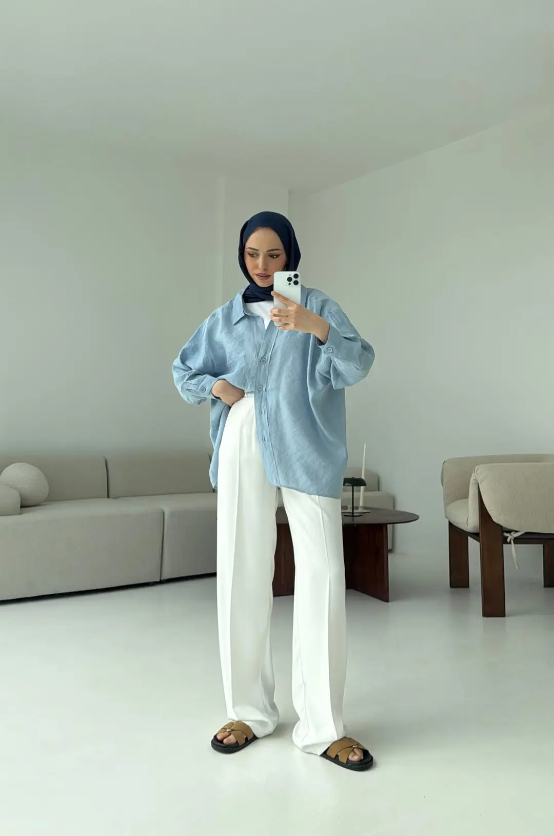 Düşük Omuz Oversize Gömlek Mavi