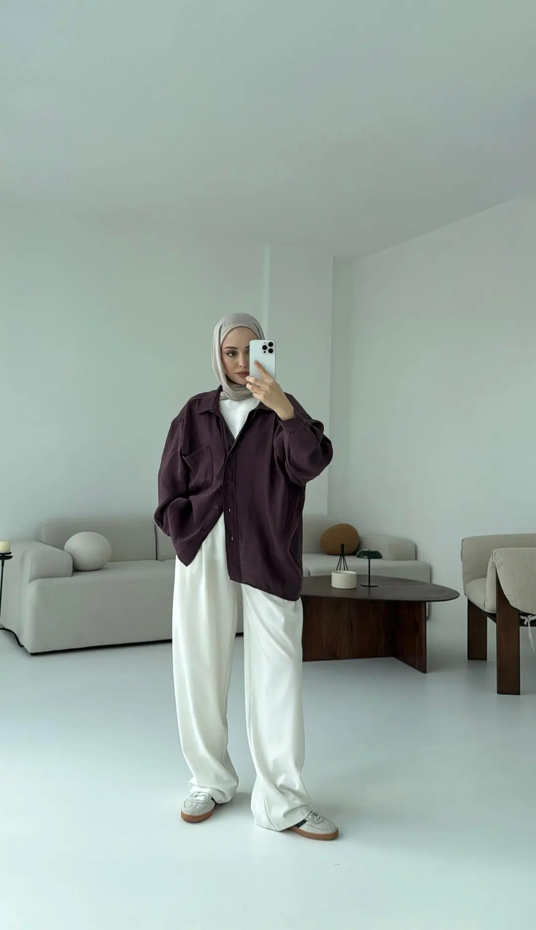 Düşük Omuz Oversize Gömlek Mürdüm - Görsel 2