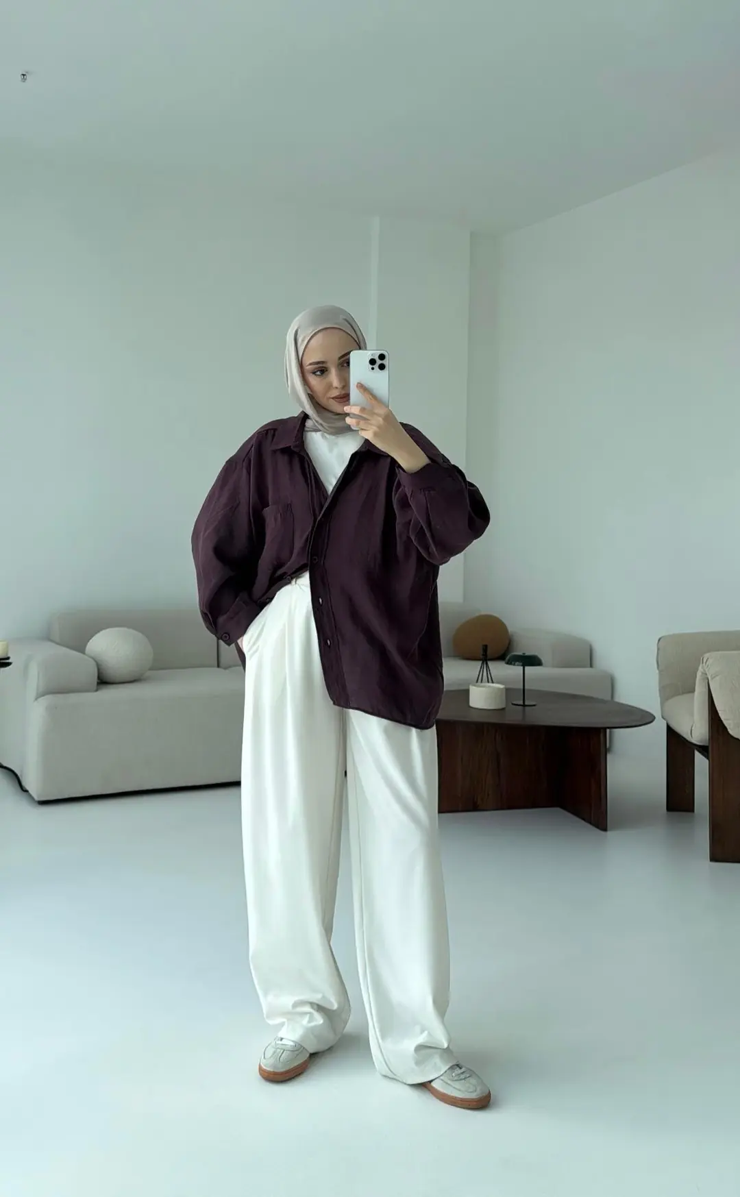 Düşük Omuz Oversize Gömlek Mürdüm - Görsel 4