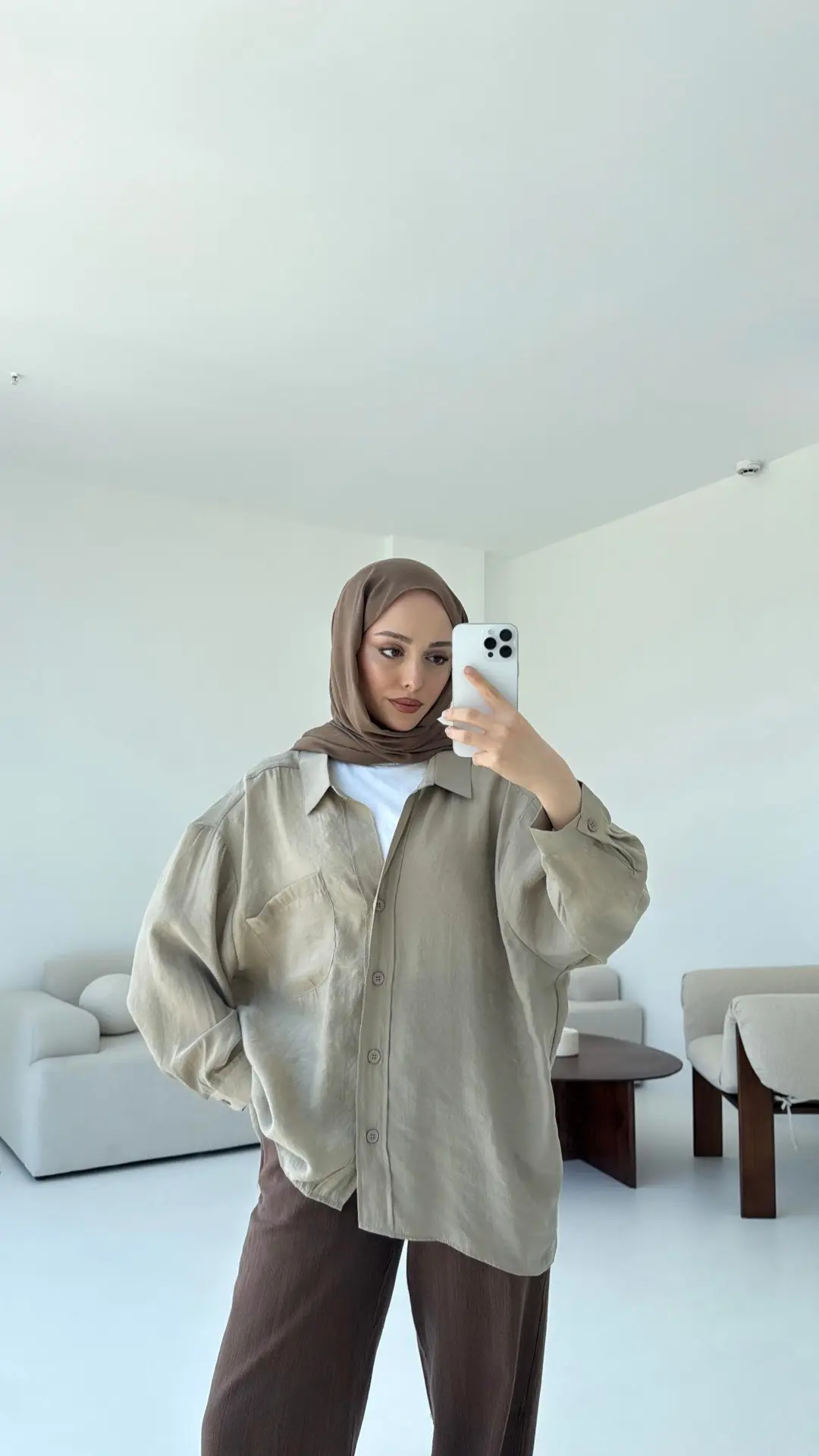 Düşük Omuz Oversize Gömlek Olive - Görsel 3