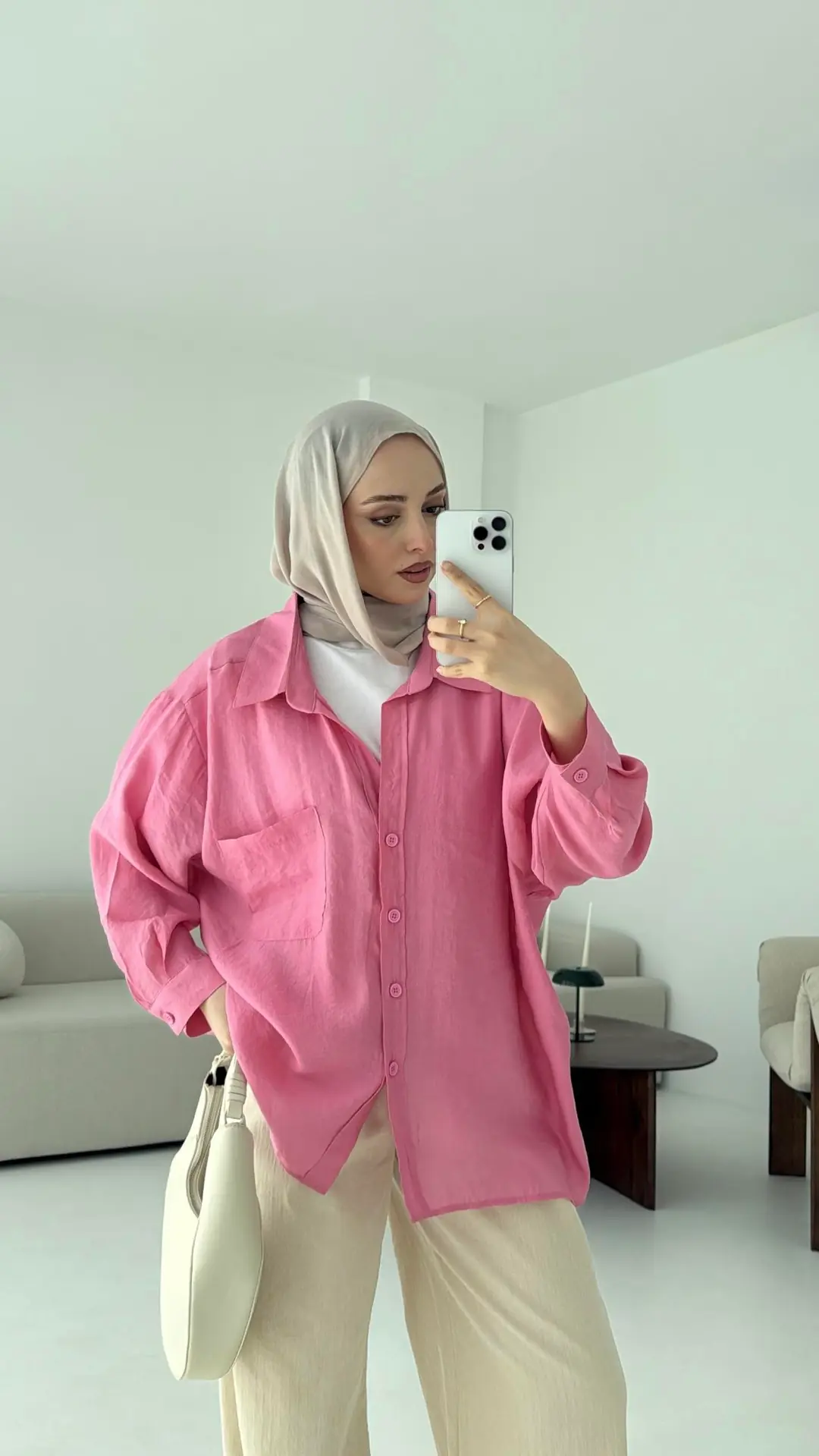 Düşük Omuz Oversize Gömlek Pembe