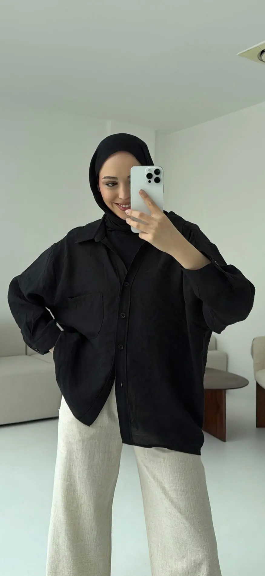 Düşük Omuz Oversize Gömlek Siyah