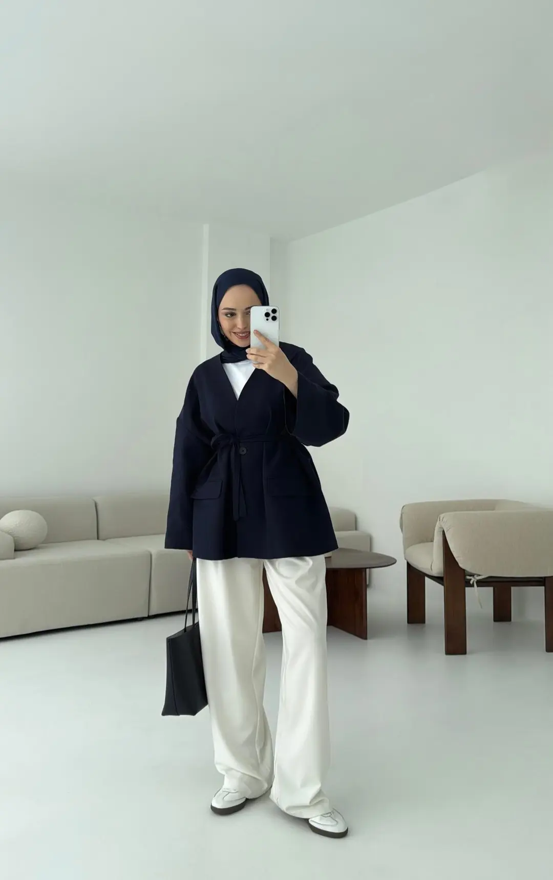 Düşük Omuz Oversize Lacivert Ceket - Görsel 2