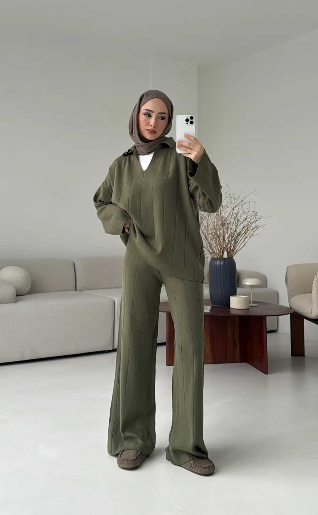 Düz Fitilli Triko Takım Haki