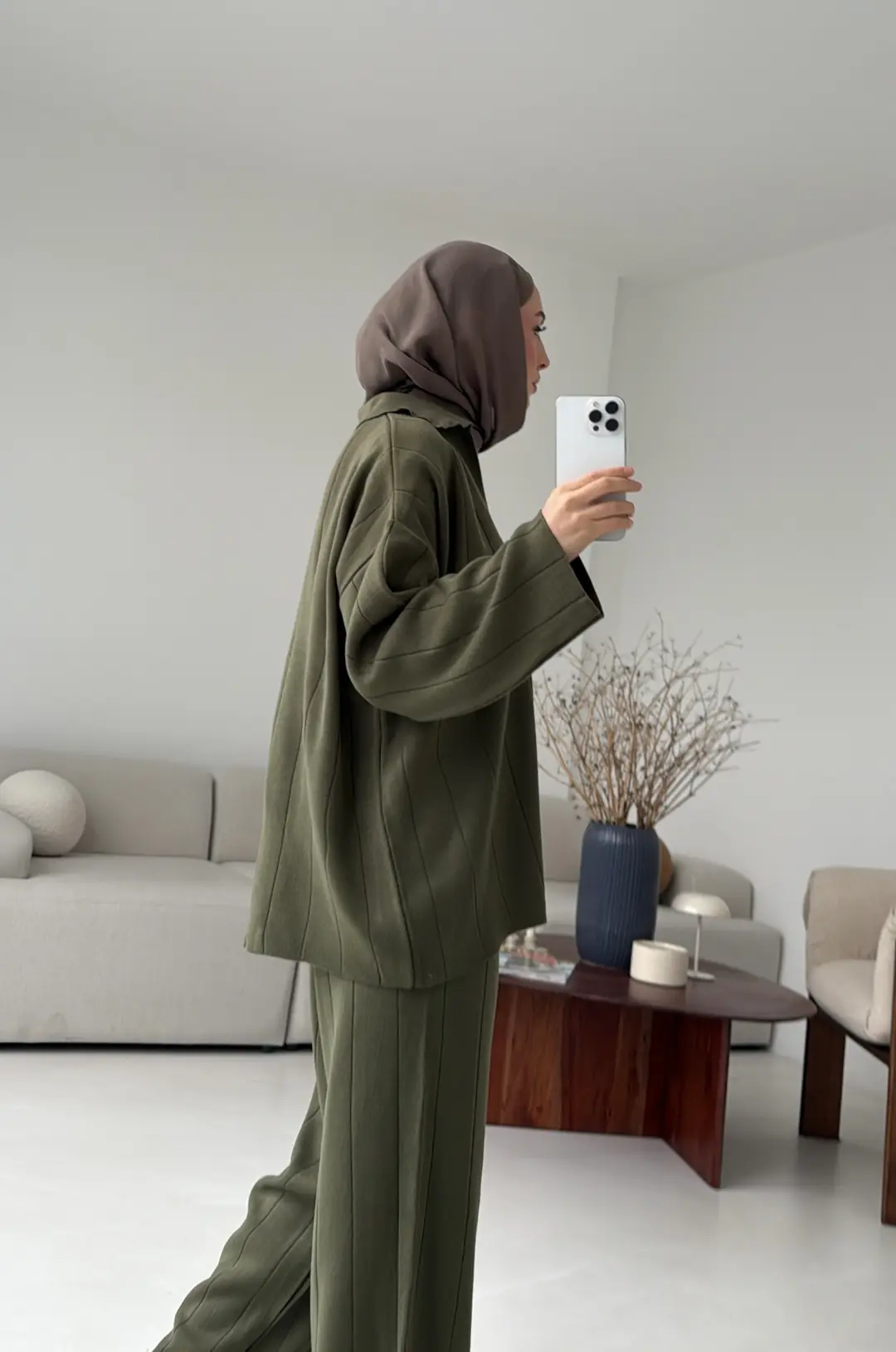 Düz Fitilli Triko Takım Haki - Görsel 4