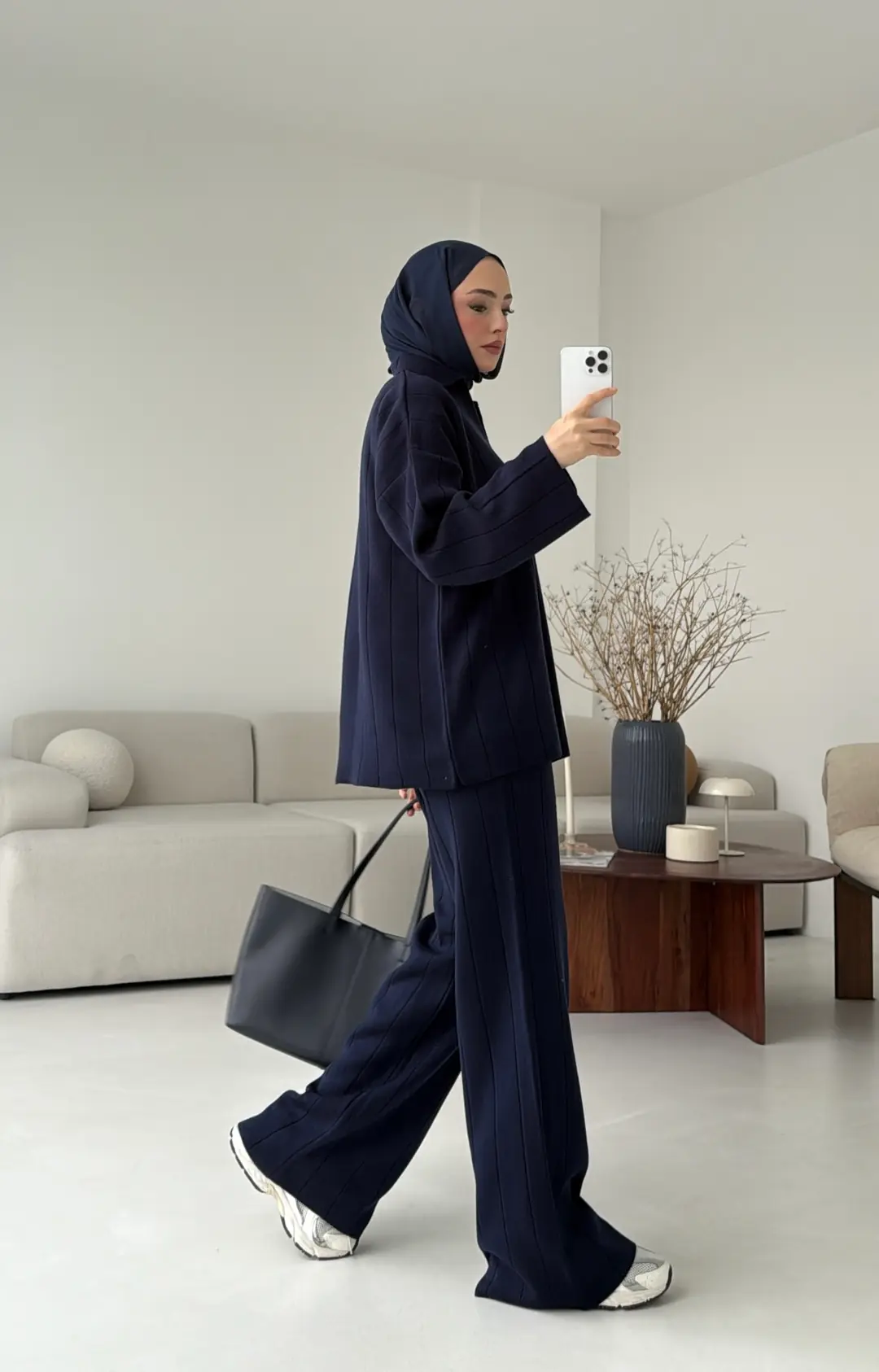 Düz Fitilli Triko Takım Lacivert