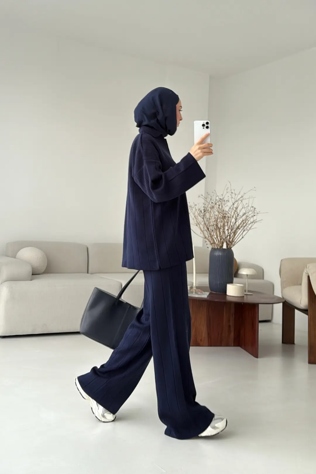 Düz Fitilli Triko Takım Lacivert - Görsel 4