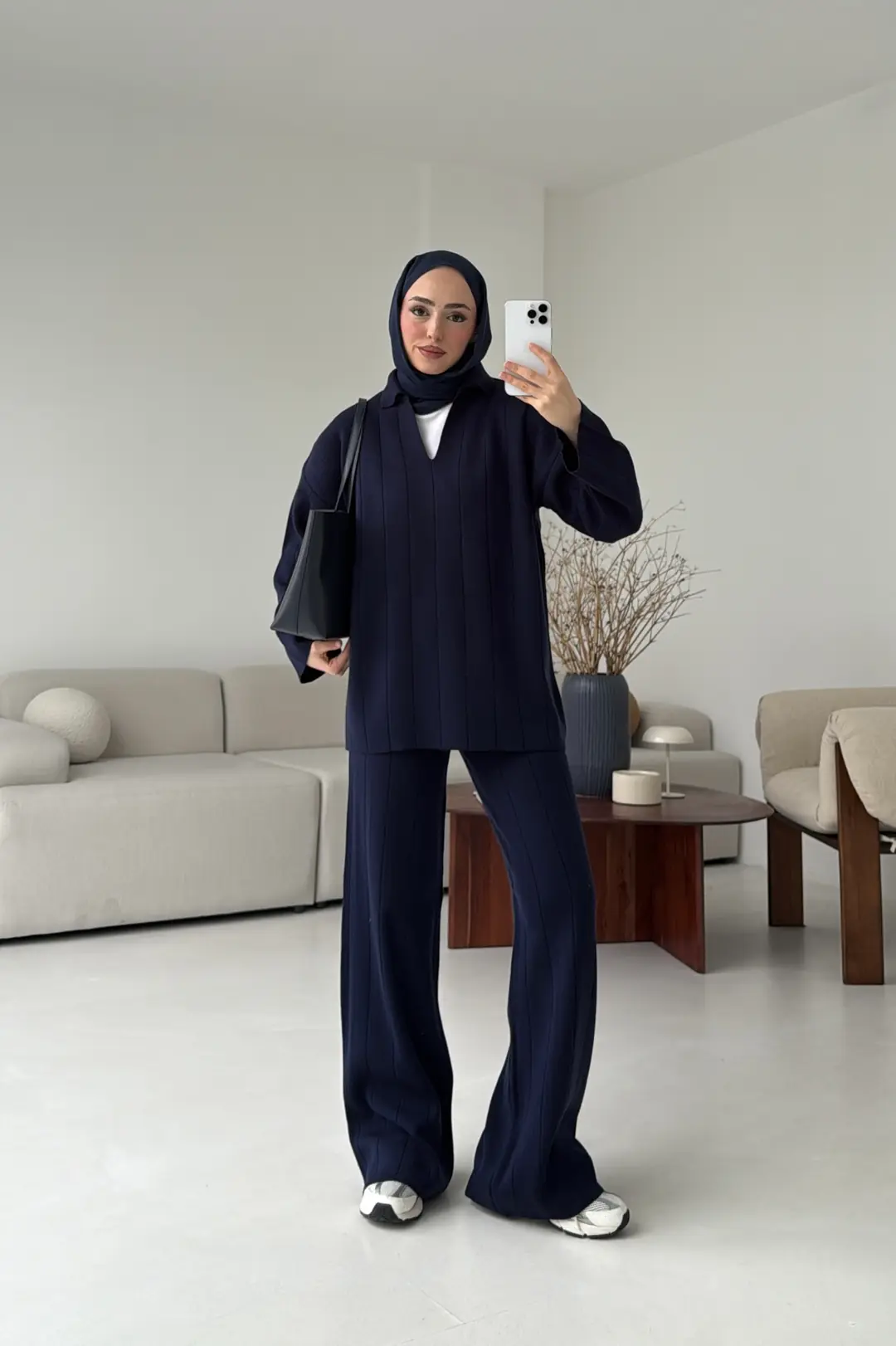 Düz Fitilli Triko Takım Lacivert - Görsel 7