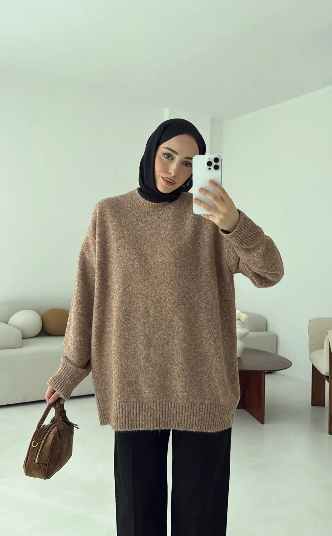 Düz Triko Kazak Camel - Görsel 5