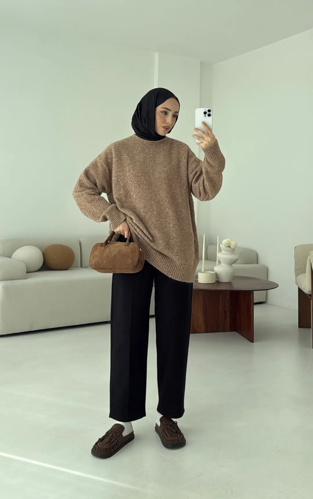 Düz Triko Kazak Camel - Görsel 8