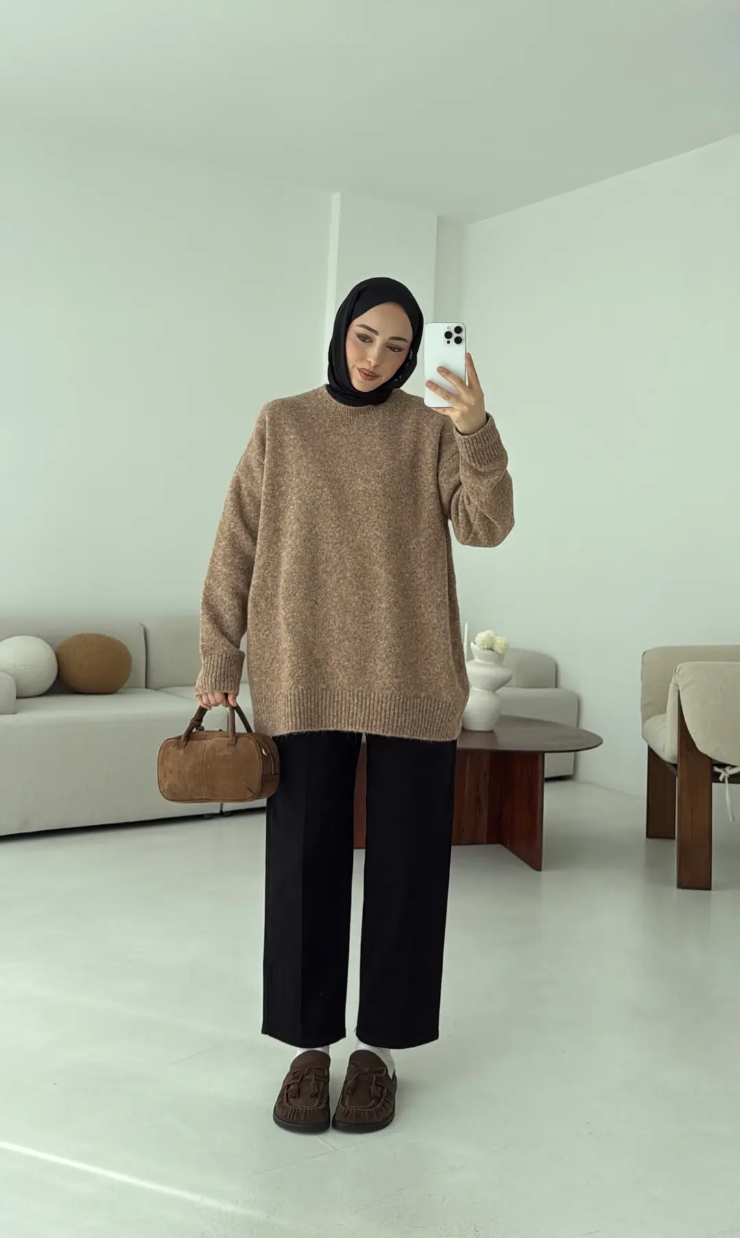 Düz Triko Kazak Camel - Görsel 9