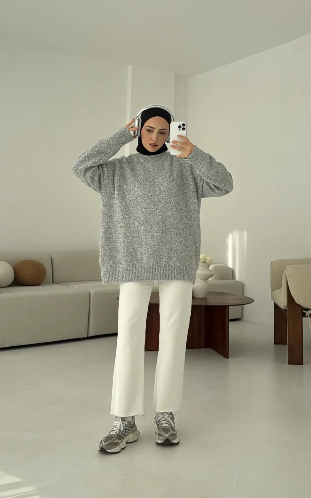 Düz Triko Kazak Gri - Görsel 9