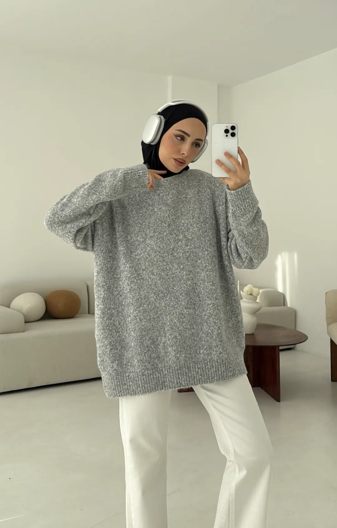 Düz Triko Kazak Gri - Görsel 2