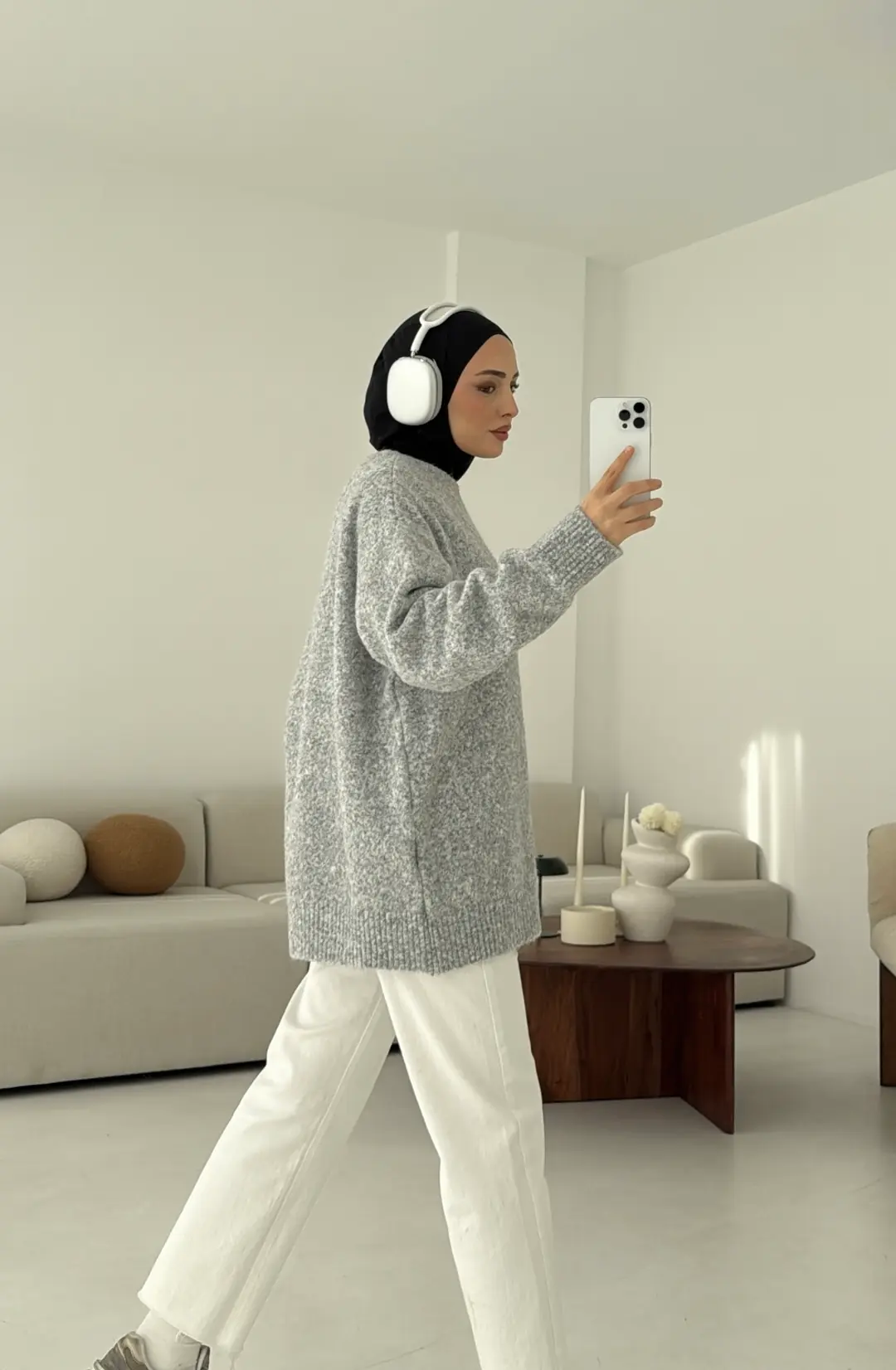 Düz Triko Kazak Gri - Görsel 4