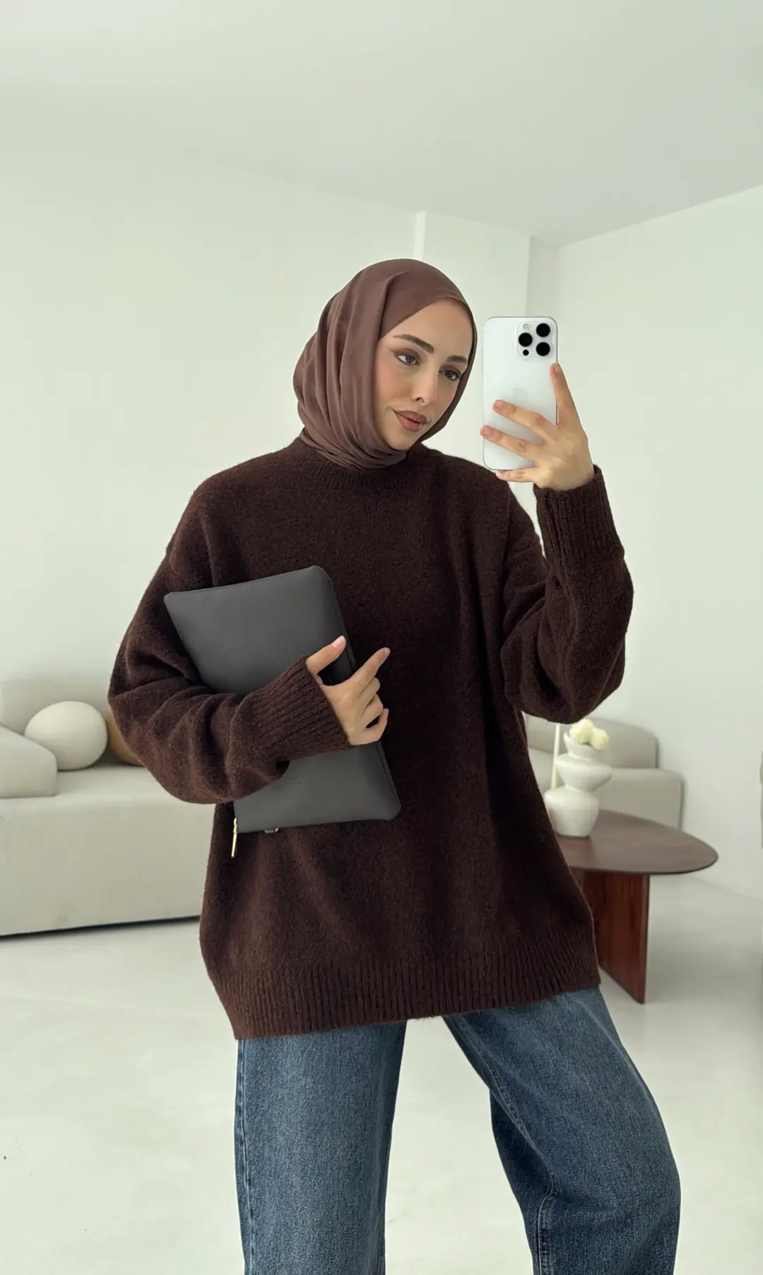 Düz Triko Kazak Kahve - Görsel 7