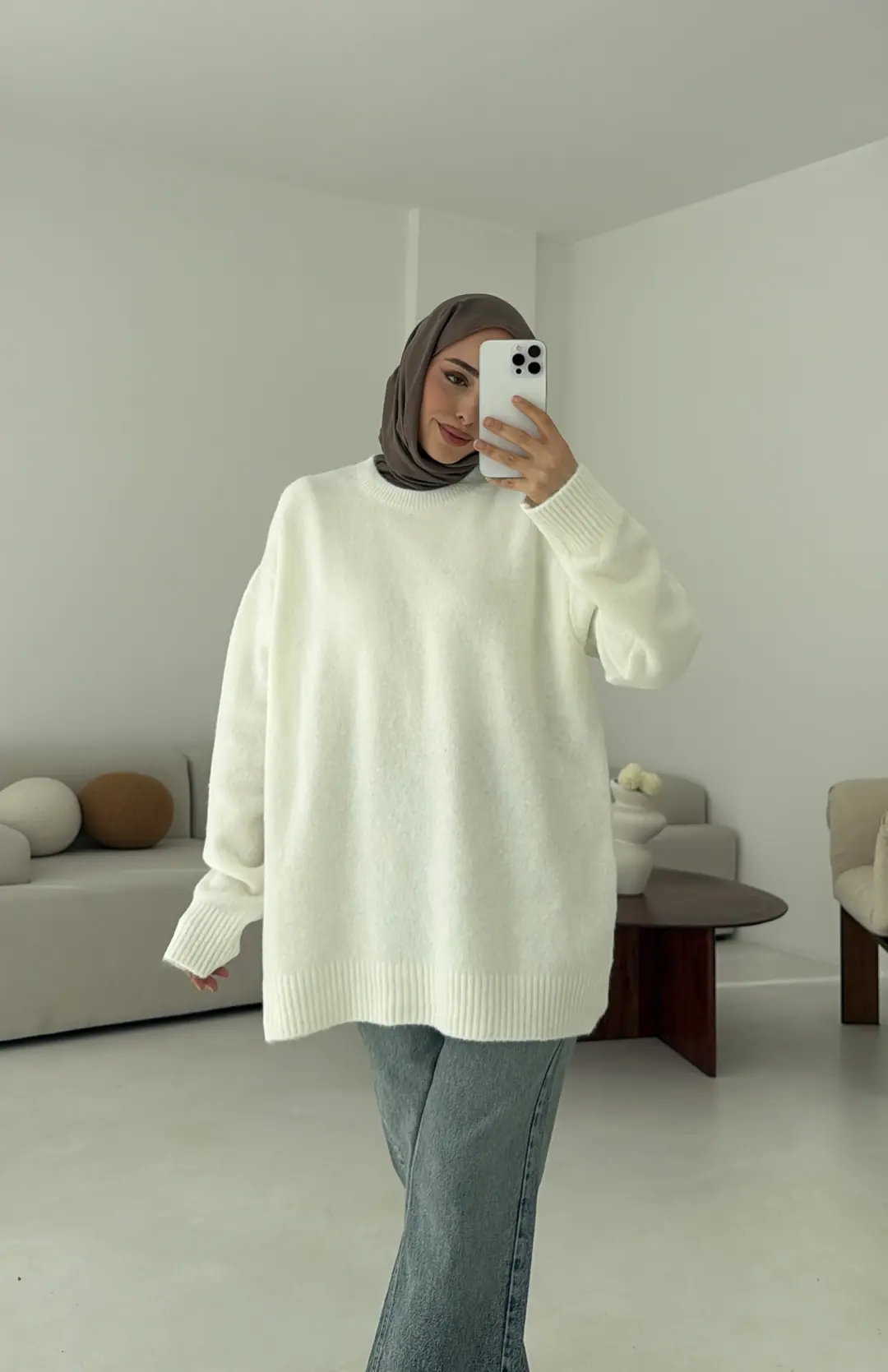 Düz Triko Kazak Kemik - Görsel 7