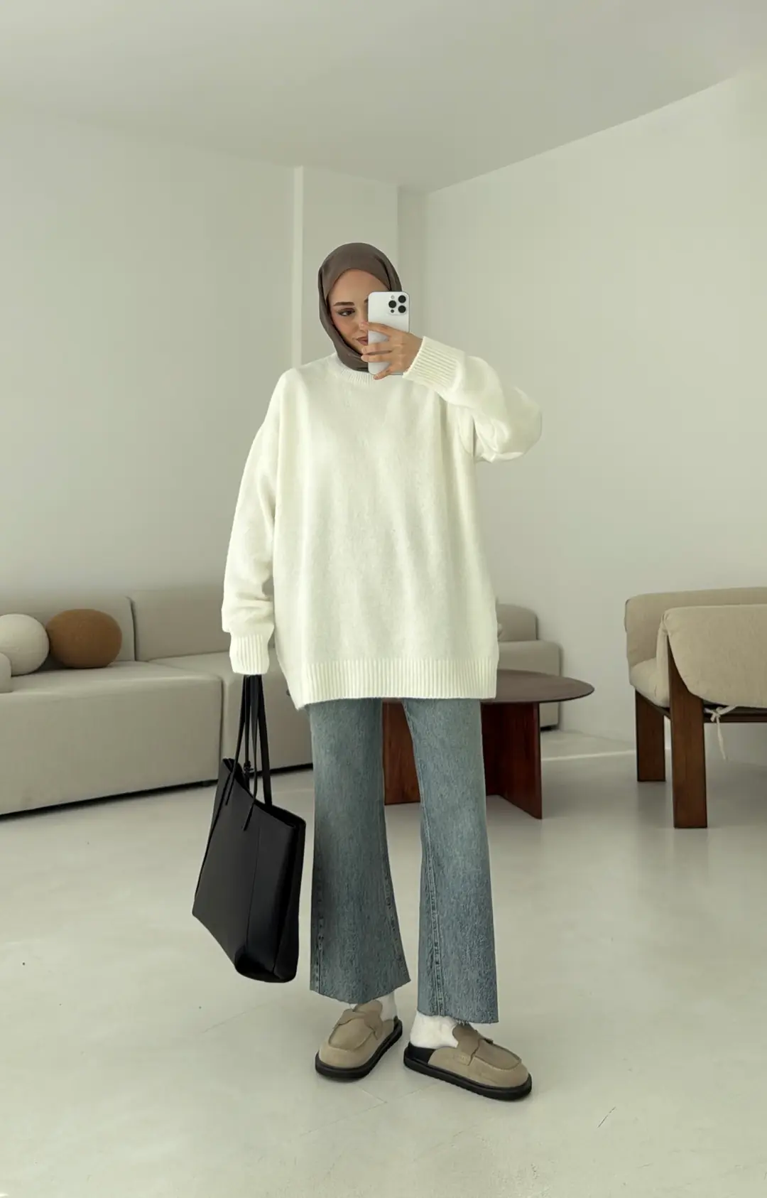 Düz Triko Kazak Kemik - Görsel 8