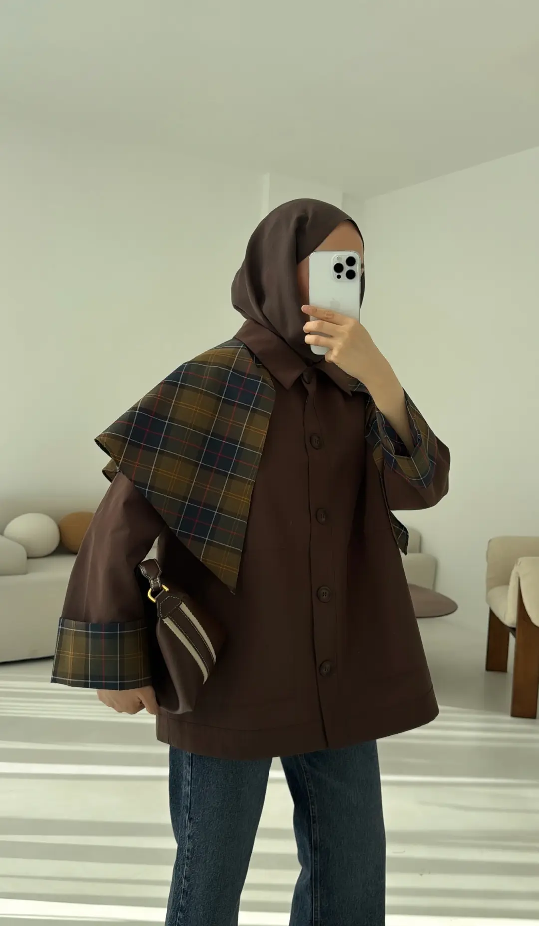 Ekose Garnili Trençkot Kahve