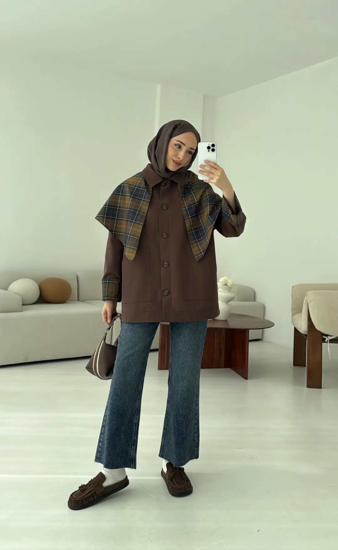 Ekose Garnili Trençkot Kahve - Görsel 9