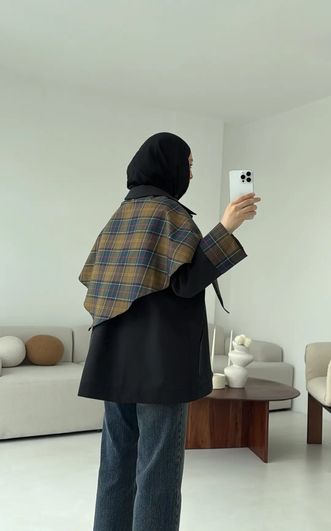 Ekose Garnili Trençkot Siyah - Görsel 4