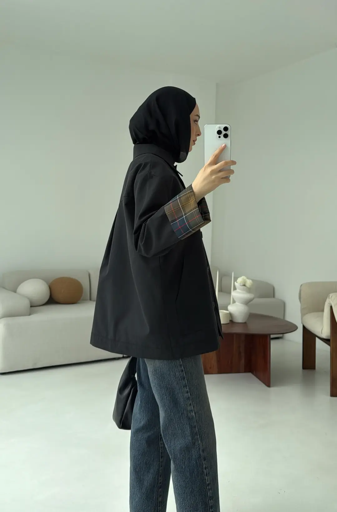 Ekose Garnili Trençkot Siyah - Görsel 7