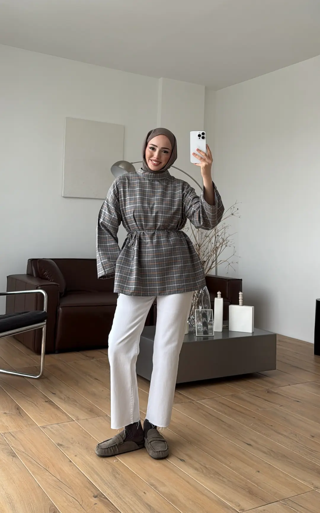 Ekose Şallı Gömlek Gri - Görsel 3