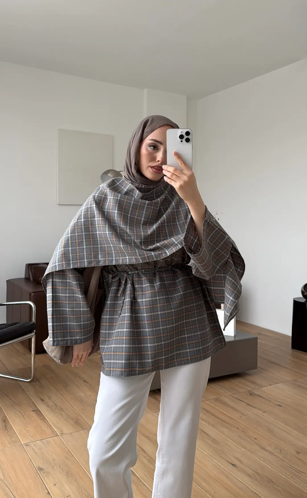 Ekose Şallı Gömlek Gri - Görsel 4