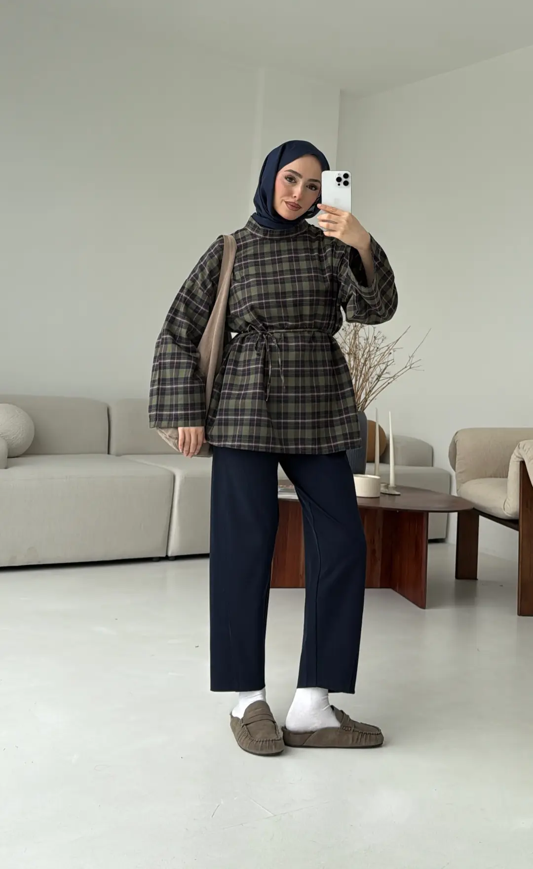 Ekose Şallı Gömlek Haki - Görsel 2