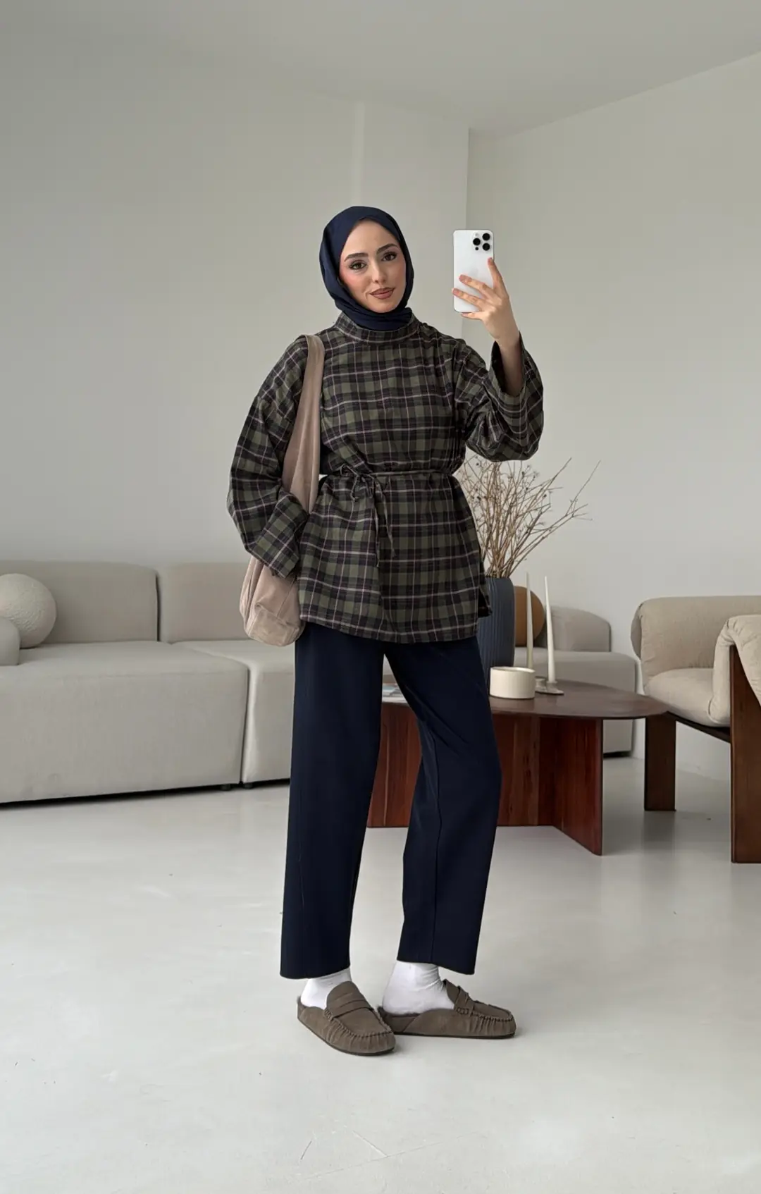 Ekose Şallı Gömlek Haki - Görsel 4