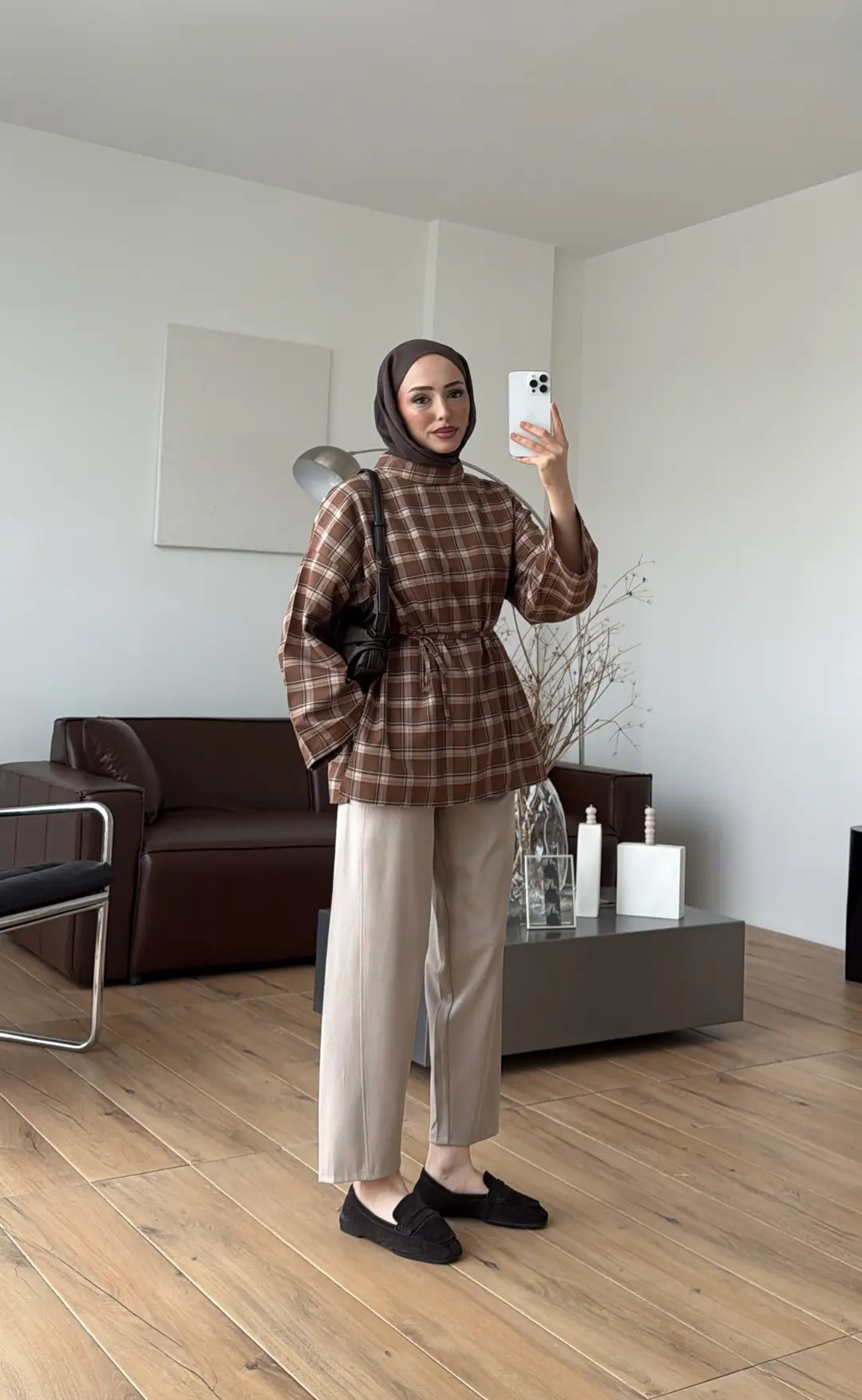 Ekose Şallı Gömlek Kahve - Görsel 10