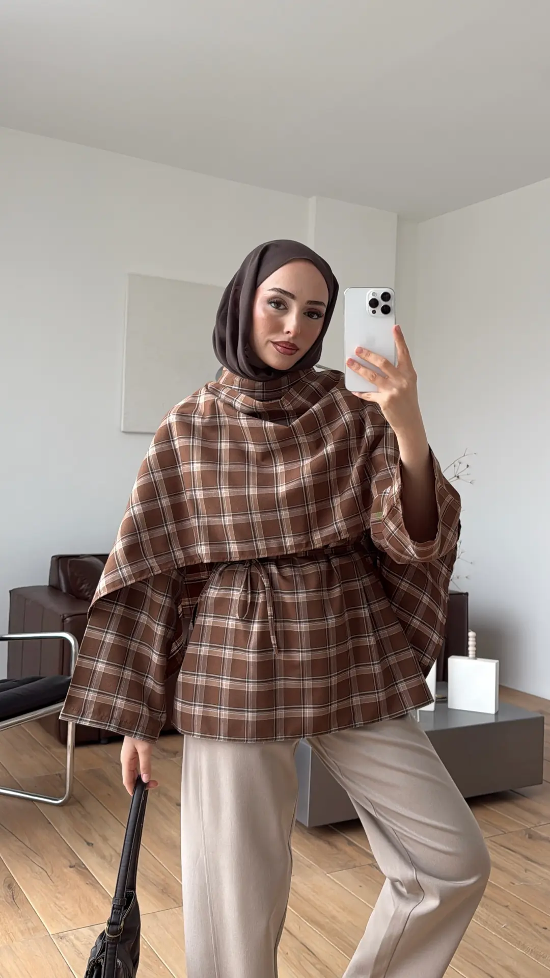 Ekose Şallı Gömlek Kahve - Görsel 6