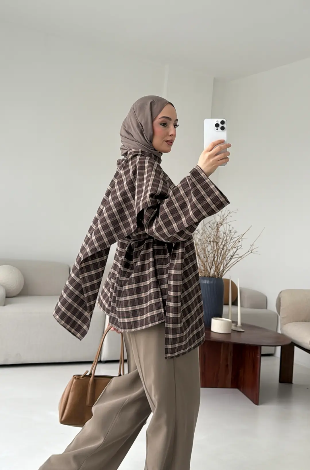 Ekose Şallı Gömlek Kahve - Görsel 2