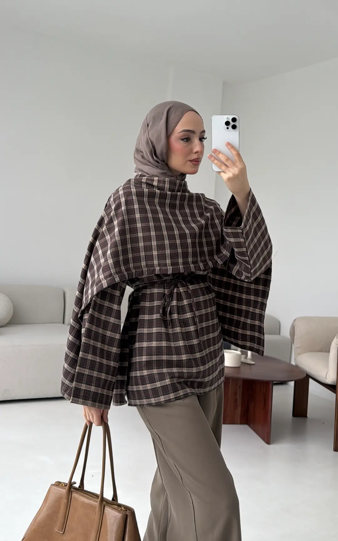 Ekose Şallı Gömlek Kahve - Görsel 3