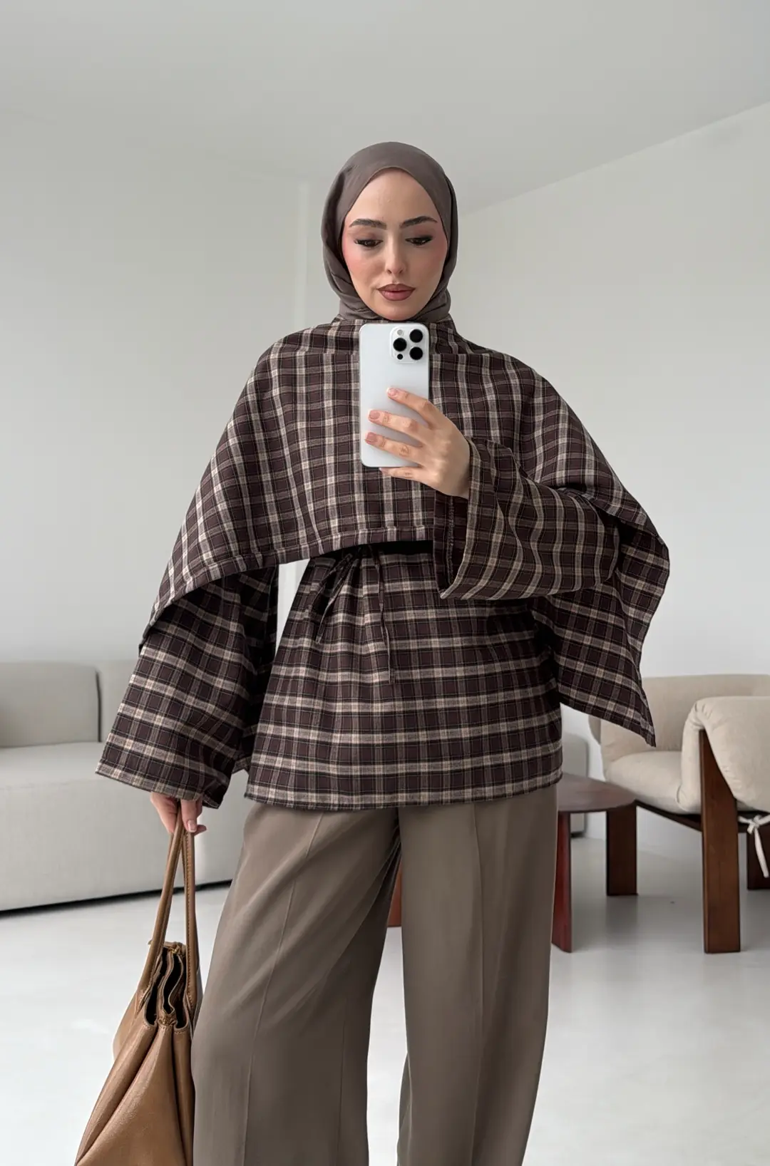 Ekose Şallı Gömlek Kahve - Görsel 4