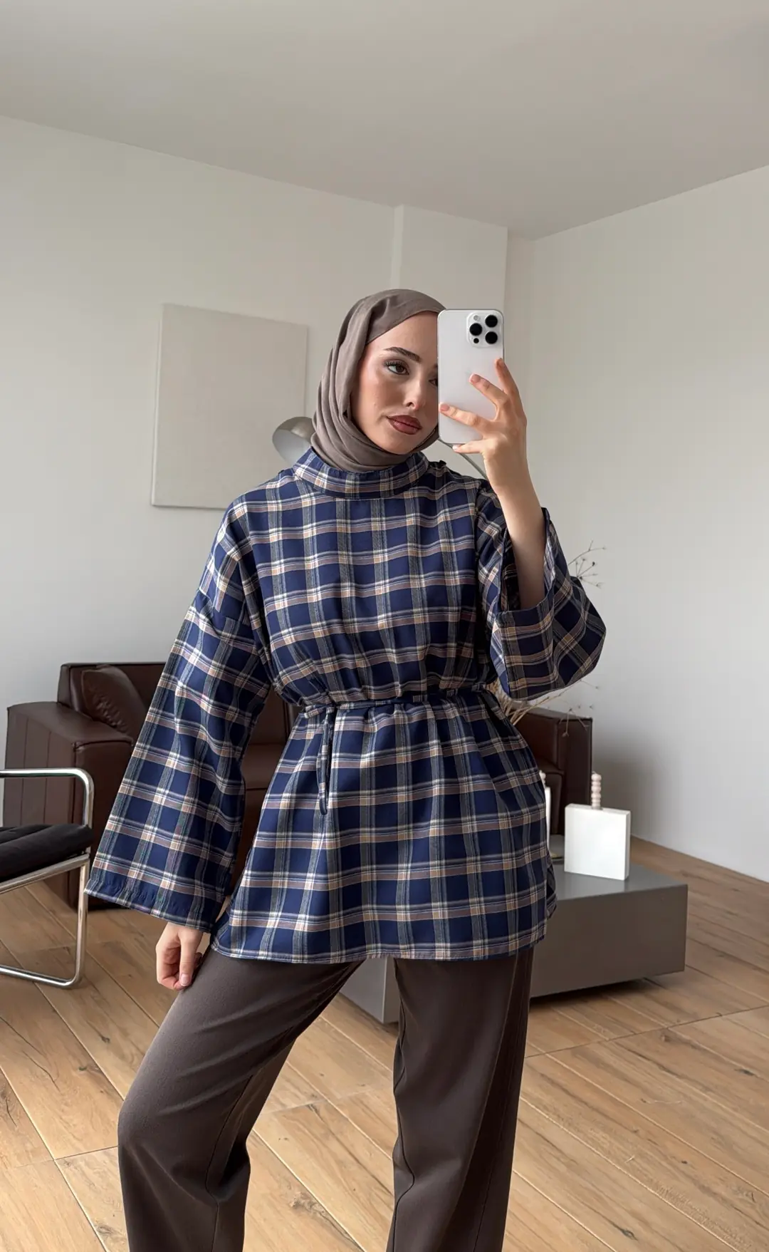 Ekose Şallı Gömlek Lacivert - Görsel 7