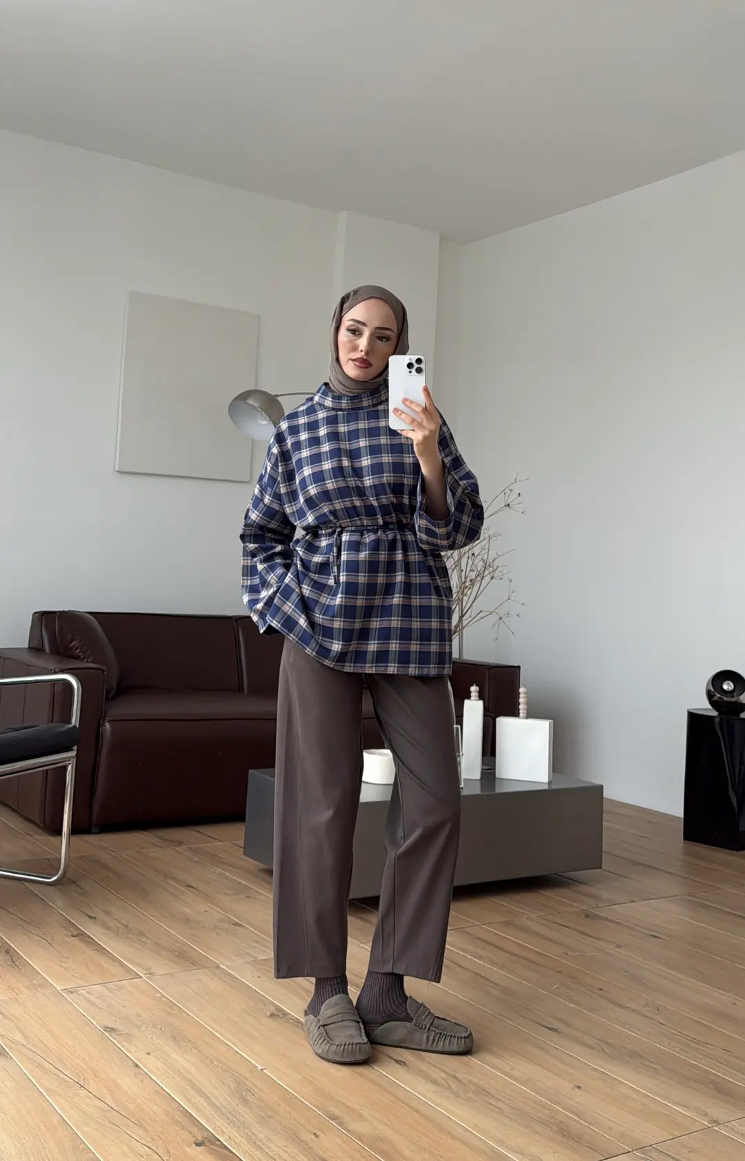 Ekose Şallı Gömlek Lacivert - Görsel 8