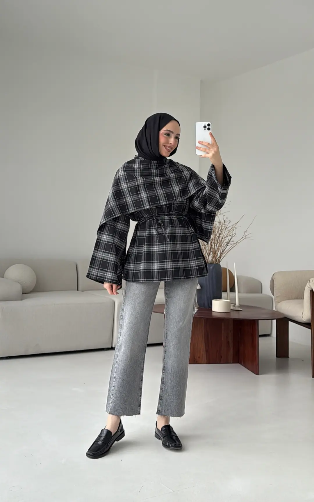 Ekose Şallı Gömlek Siyah