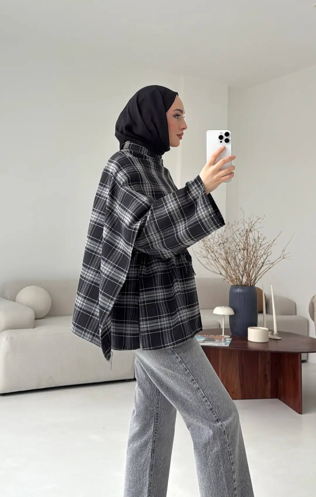 Ekose Şallı Gömlek Siyah - Görsel 4