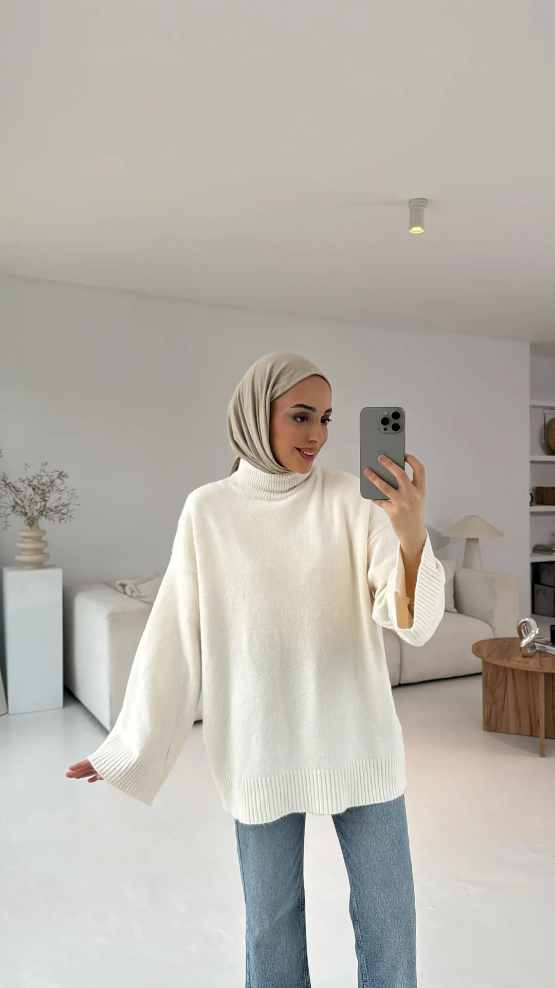 Ekru Yarım Yaka Triko