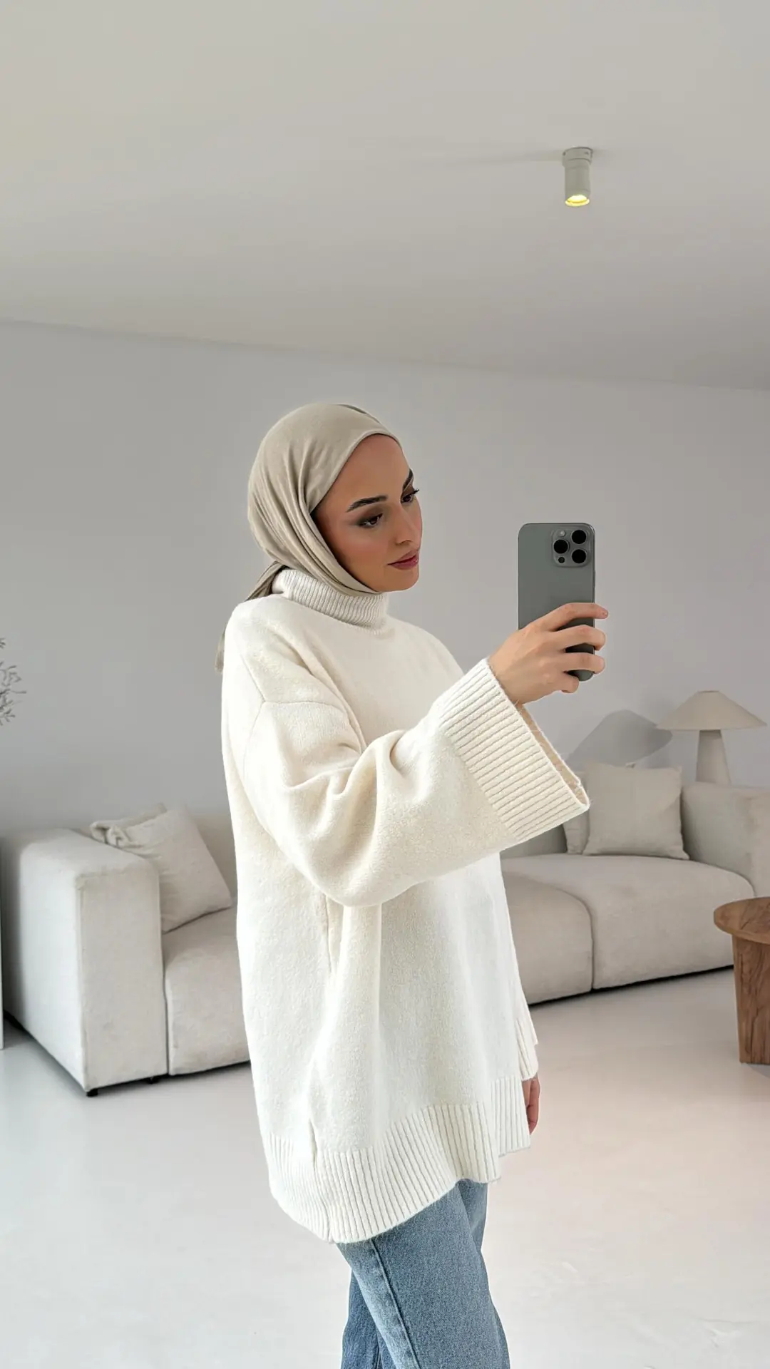 Ekru Yarım Yaka Triko - Görsel 4