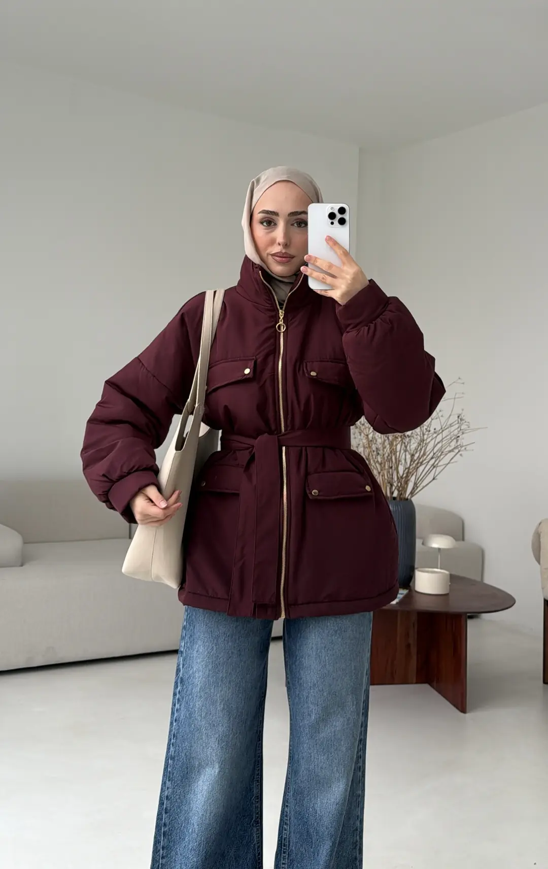 Elyaf Dolgulu Hafif Mont Bordo - Görsel 3