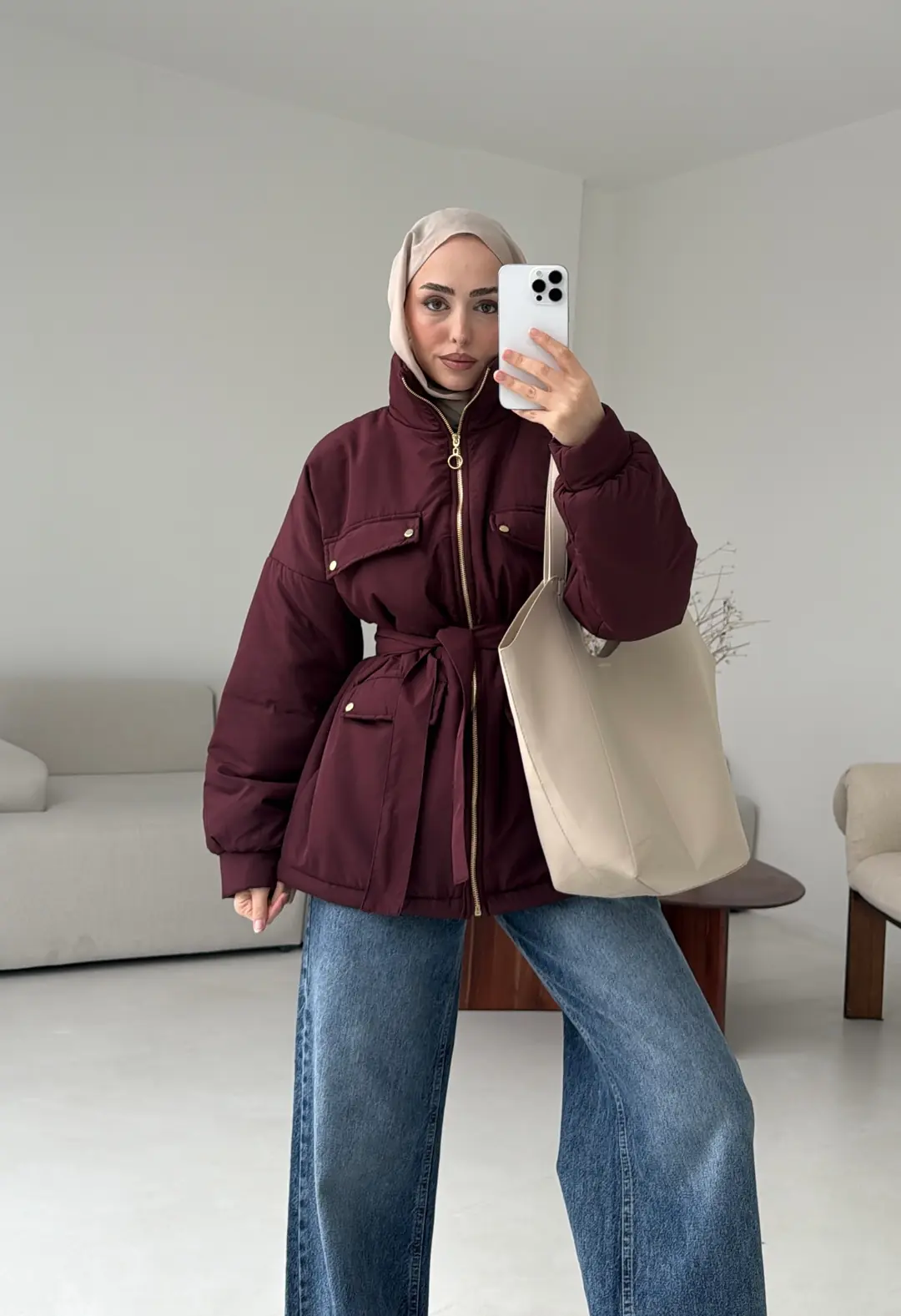 Elyaf Dolgulu Hafif Mont Bordo - Görsel 5