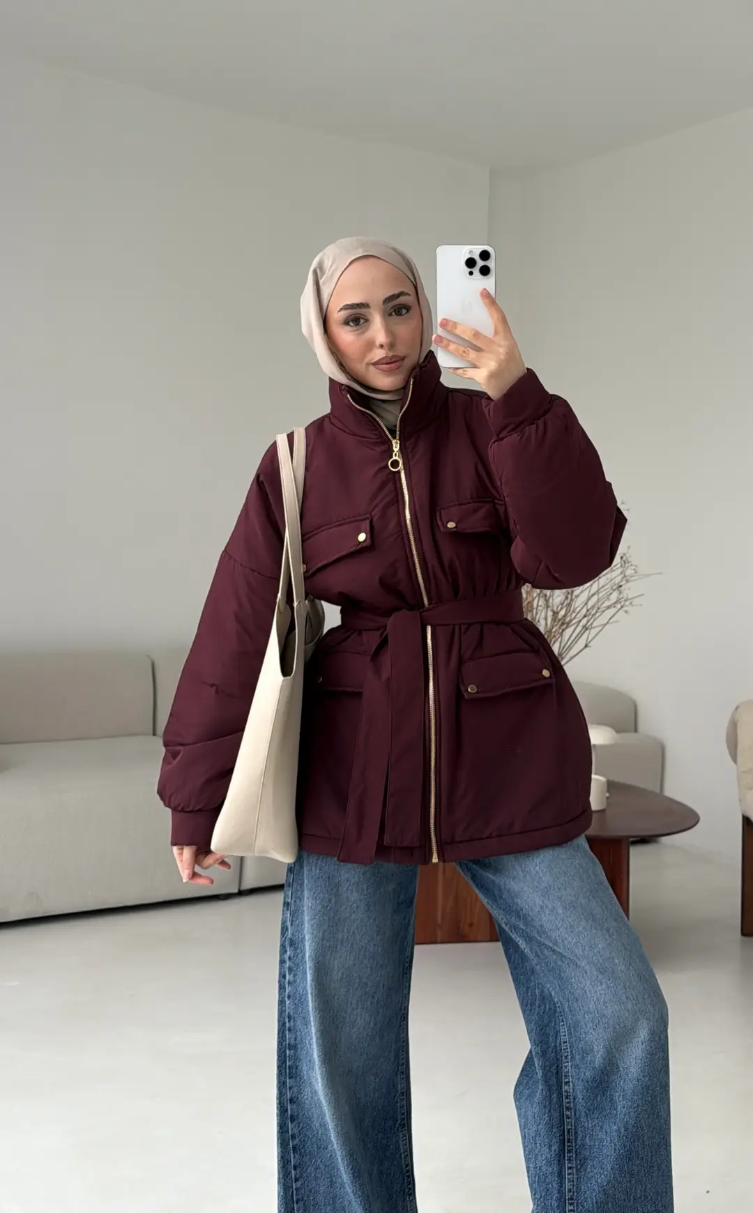 Elyaf Dolgulu Hafif Mont Bordo - Görsel 8