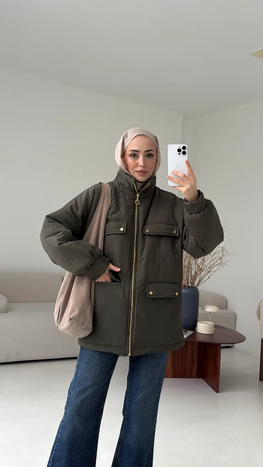 Elyaf Dolgulu Hafif Mont Haki - Görsel 2